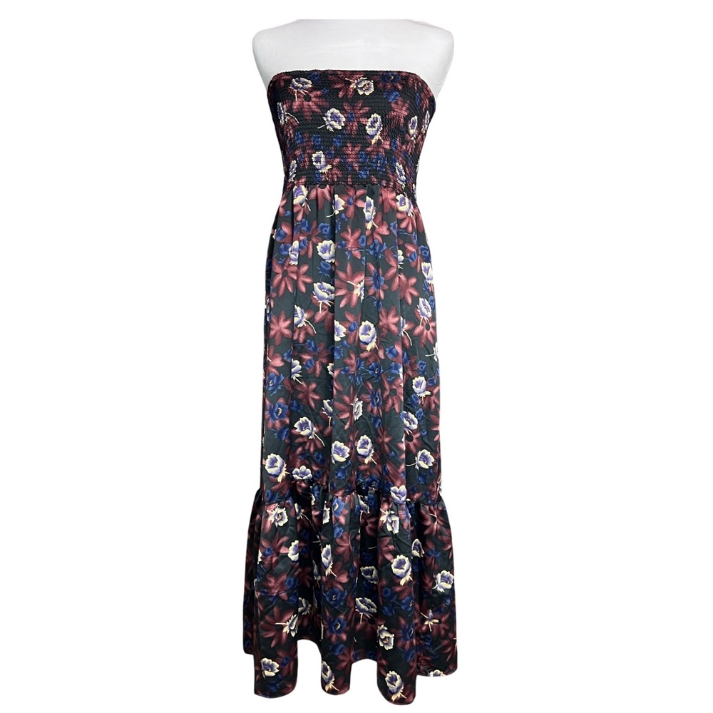 Free People Floral Smocked Strapless Maxi Dress Boho Ruffle Tiered Midi - Picture 3 of 8